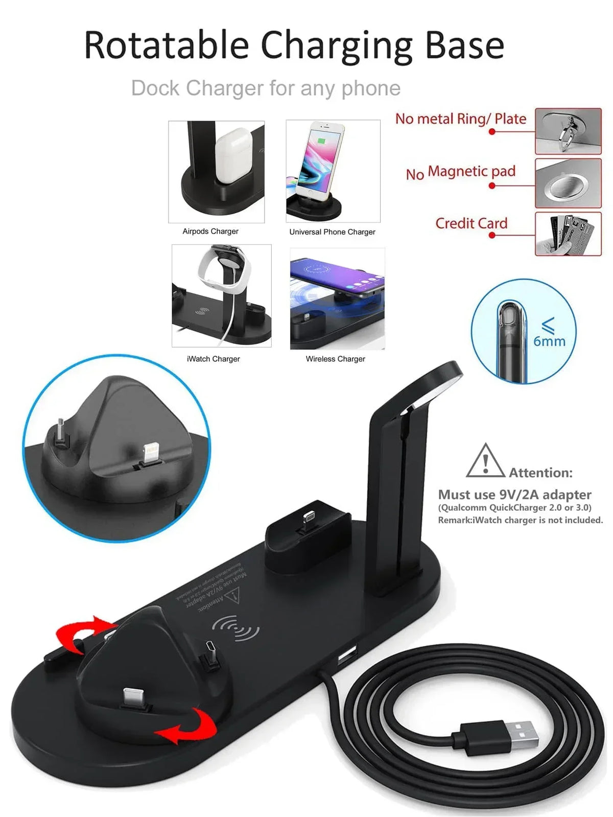7 In 1 Wireless Charger Stand For iPhone 1-12 Apple Watch 9/8/7/6 Airpods Pro2/1 Phone Chargers Fast Charging Dock Station