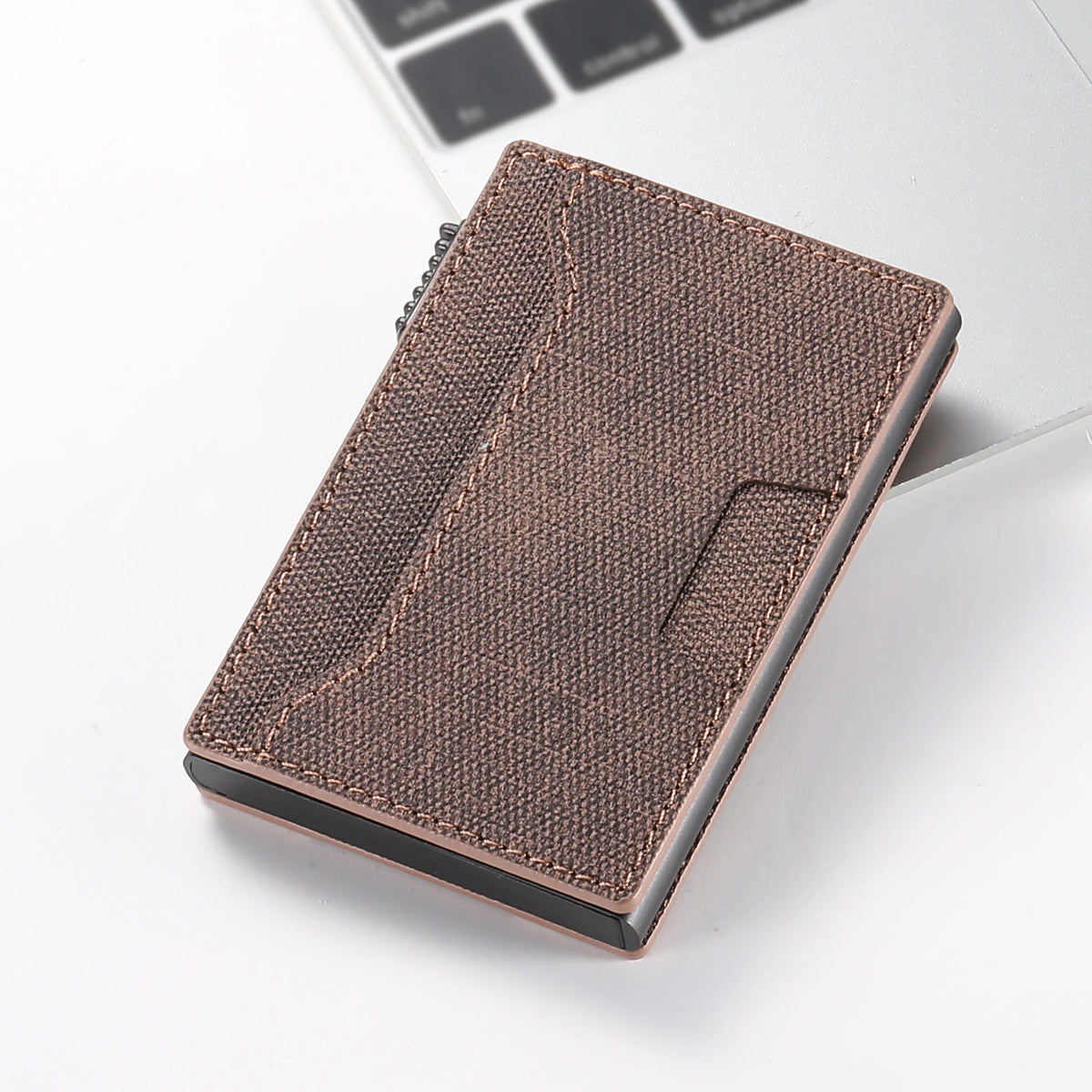SUTENI Faux Leather Card Slot Wallet Flip Cover Unisex Card Box Pressing The Button Automatically Ejects The Card