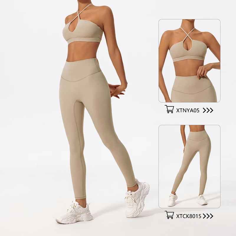 Two-Piece Women's Sports Set Chest Crossover Yoga Clothes Female Gym Bandeau Sports Bra Suits Sport Outfit For Woman