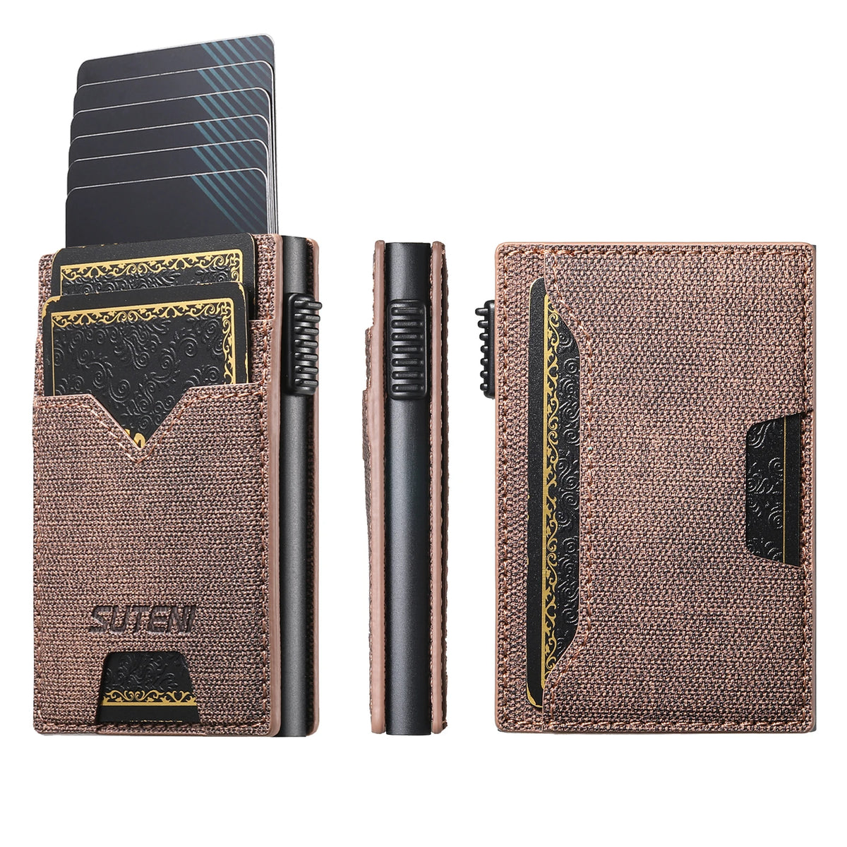 SUTENI Faux Leather Card Slot Wallet Flip Cover Unisex Card Box Pressing The Button Automatically Ejects The Card
