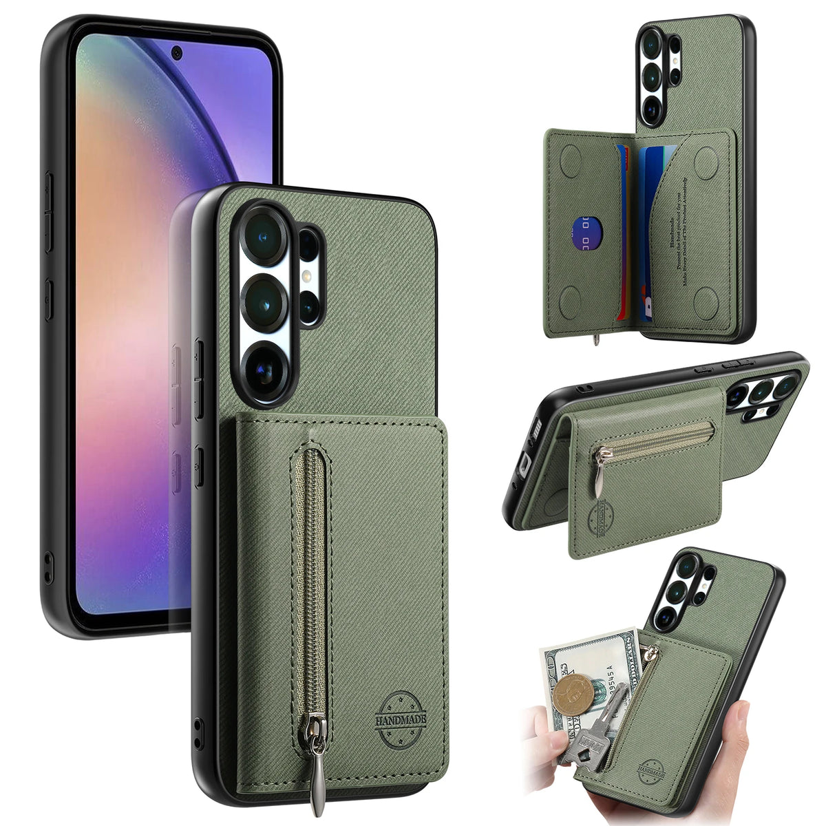 Zipper Cards Wallet Leather Phone Case For Samsung Galaxy S26 S24 S23 S22 Ultra Plus S23 S26 S25FE Purse Card Holder Stand Cover