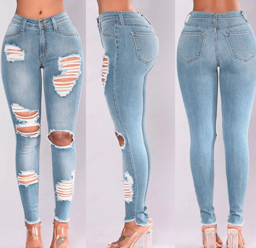 2022 heißer Verkauf Zerrissene Jeans Für Frauen Mode Schlank Stretch Denim Bleistift Hosen Straße Hipster Hosen Casual Weibliche Kleidung
