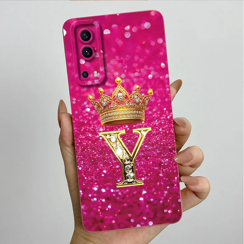 For Vivo Y72 5G V2041 Case Crown Letters Liquid Silicone Soft Phone Cases For Vivo Y52 5G V2053 Y72 Camera Protection Back Cover