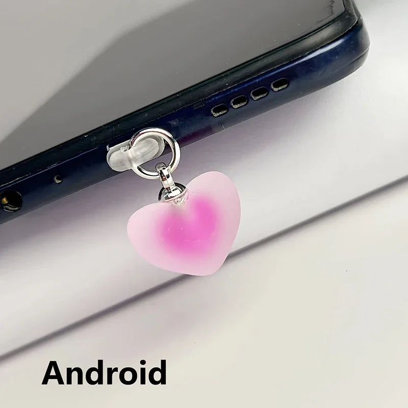Gradient Heart Shaped Phone Dust Plug Pendant, Heart-Shaped Pendant Suitable for IPhone/Type-C Universal Phone Accessories