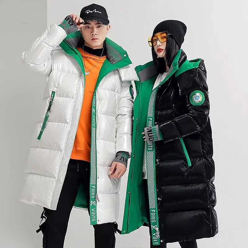 New Winter Jacket Men's Long Luxury Business Thickened Down Cotton Warm Parkas Men's Street Snow Cold-proof Hooded Padded Coat