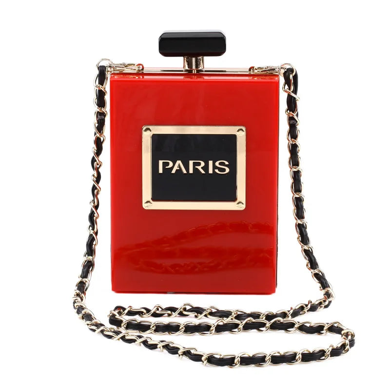 Evening Bags Women's Acrylic Paris Perfume Shaped Black Bag Purses Clutch Vintage Banquet Handbag Luxury Shoulder Crossbody Bags