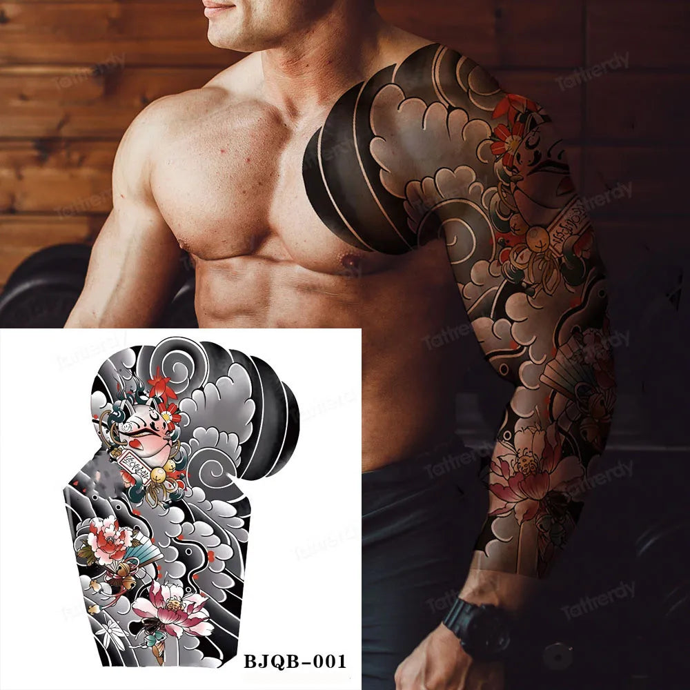 Men Super Large Chest Temporary Tattoo Stickers Full Arm Sleeve Body Art Muscle Adult Tattoo Waterproof Totem Tribal Dragon
