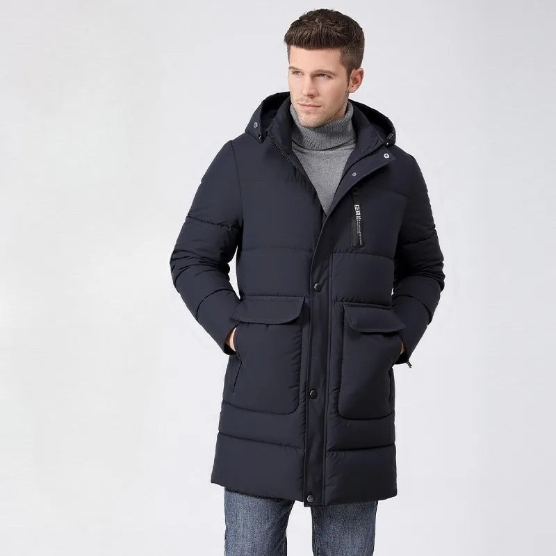 Winter Coat for Men Winter Jackets Water Resistant Warm Thicken Casual Versatile Puffer Coat Men Mid Length Cotton Padded Jacket