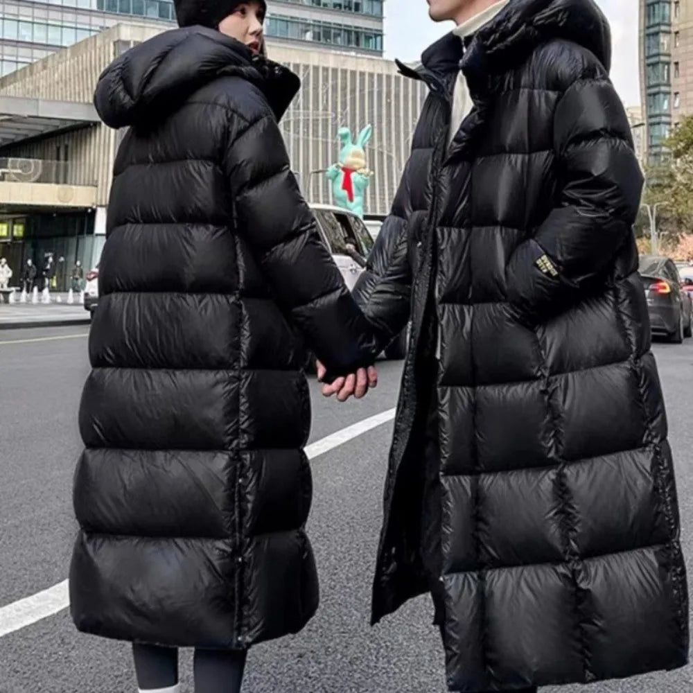 Brand New Couple Winter Long Down Jacket Fashion Women Tech Lined Warm Men's White Duck Coat Male Hooded Parka Feather Jacket