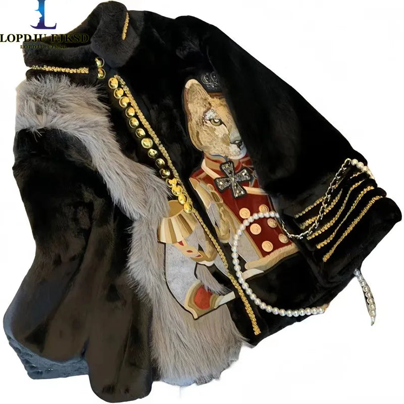 Women's Winter Faux Mink Fur Coats, Korean Embroidery Jacket, Female Loose Thicken Warm Clothes, High Quality, Promotion,New