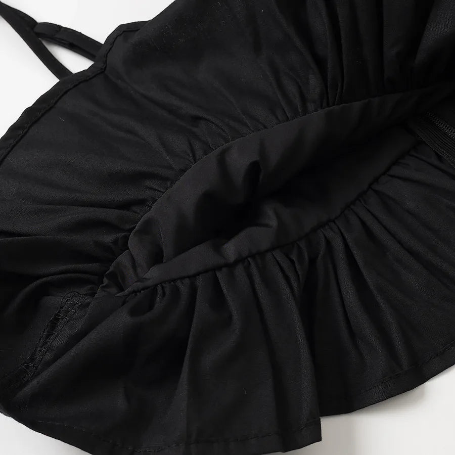 VEITCHE Women Metal Hollow Pleated Suspender Skirt Suit Sexy Sleeveless Vest High Waist Mini Skirt Lady Vacation Dress Set