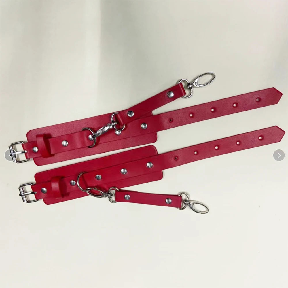 2pcs Unisex Leather Bracelet BDSM Bondage Leather Handcuffs Buckle Adjustable Vintage Punk Fetish Clothing Restraints Kink Toy