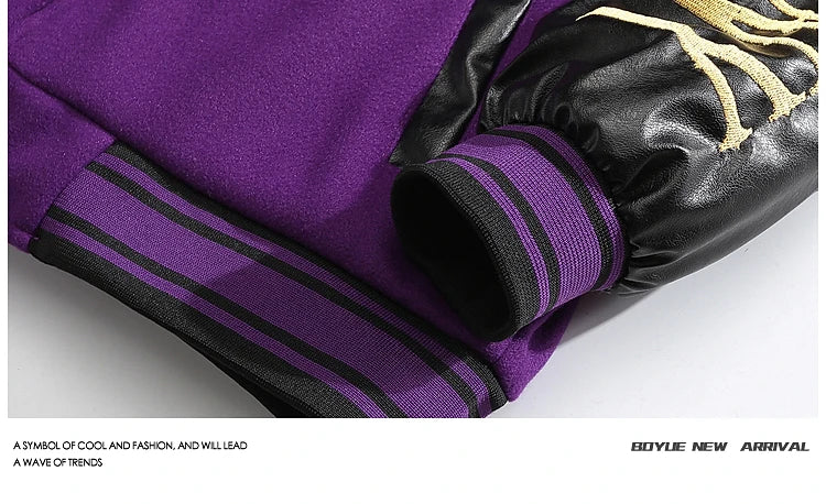 Herren Stehkragen Gespleißte Lederstickerei Wolljacken Trendy Street Hip Hop Hübscher Casual Loose Einreihiger Mantel