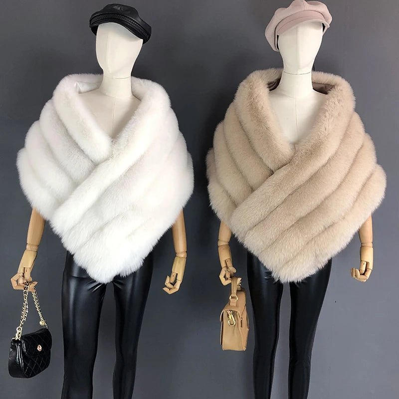 Woman Real Fox Fur Shawl Vest Jacket Fluffy Fur Cape Natural Fur Poncho Fur Lady Scarf Wrap Coat Shawl  Wedding Party Clothing