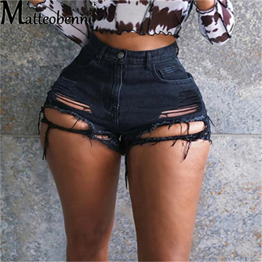 2021 sommer Neue Mode Sexy Hohe Taille Damen Denim Shorts frauen Zerrissene Aushöhlen Loch Streetwear Shorts Jeans