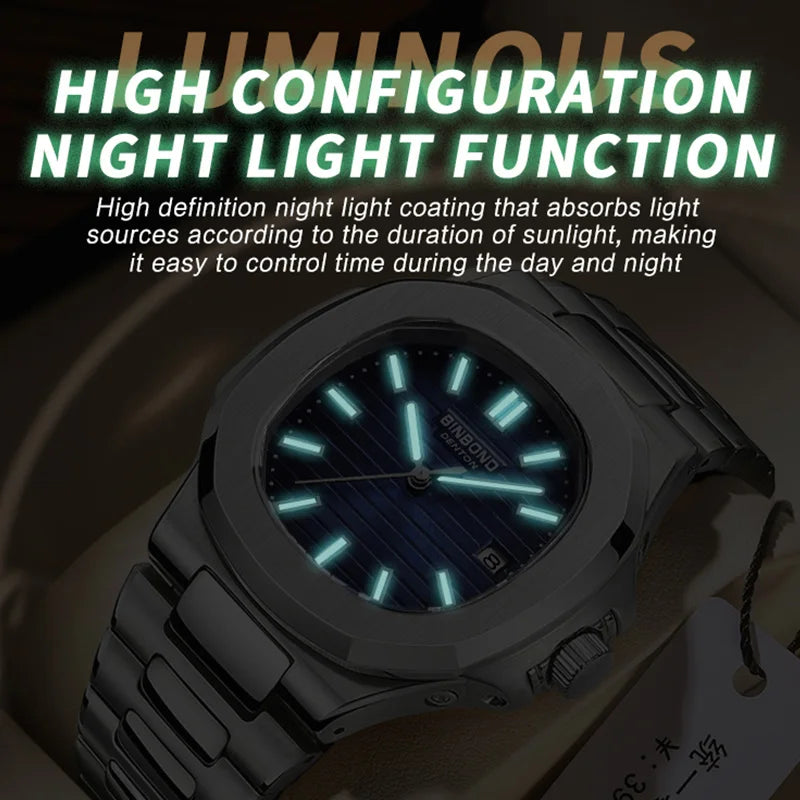 BINBONG B1885 Luxury Business Männer Quarz Uhren 30M Wasserdicht Leucht Edelstahl Armband herren armbanduhr Relogio Masculino