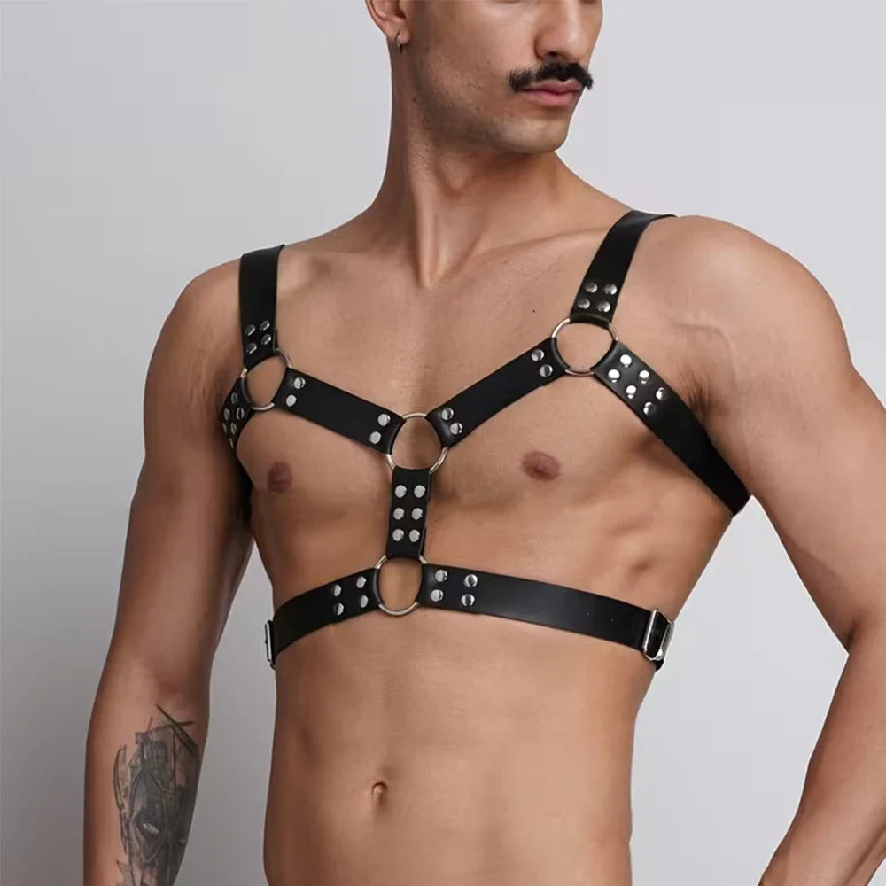 Men PU Leather Gothic Punk Y2K Harness Chest Belt Adjustable Waist Belt Cosplay Costume Streetwear Exotic Club Daily