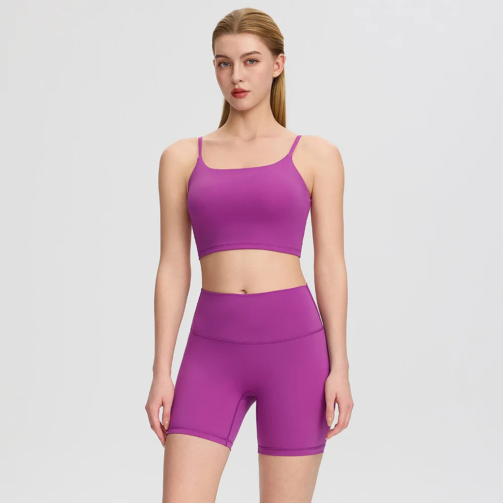 Yoga clothes, running suit, women's chest cushion vest, hip lifting high waist yoga shorts, quick drying breathable fitness suit