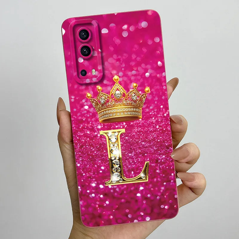 For Vivo Y72 5G V2041 Case Crown Letters Liquid Silicone Soft Phone Cases For Vivo Y52 5G V2053 Y72 Camera Protection Back Cover