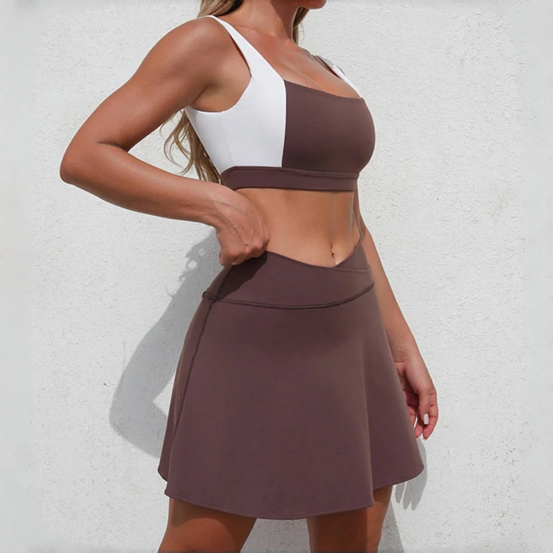 Yoga Sets Fitness Sports High Waist Peach Hip Backless Leggings Sports Bra Women's Tight Quick Dry Running Gym Short Skirt Set