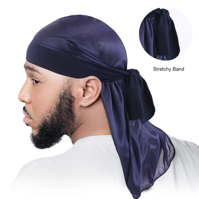 Seidige Durags für Herren, Bandanas, Turbanmütze, dehnbare Perücken, Satin, Doo Rag Durag, Unisex, Piratenmütze, Herren, Hip-Hop-Stirnband, Biker-Kopftuch