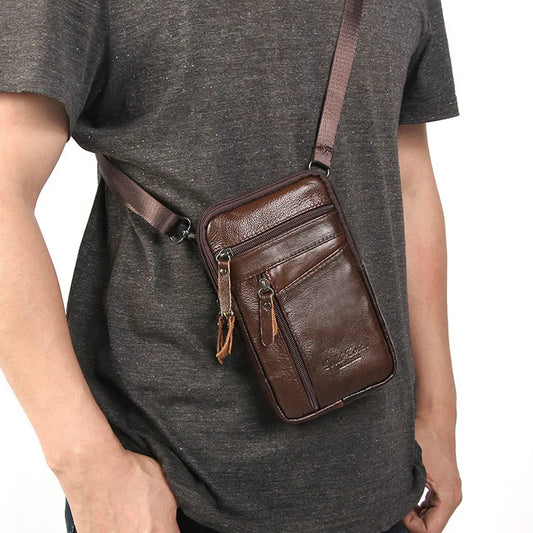 Men'S Shoulder Bag Multi-Function Leather Messenger Bag Casual Crossbody Bags High Quality Male Purse Phone Men'S Chest Pack