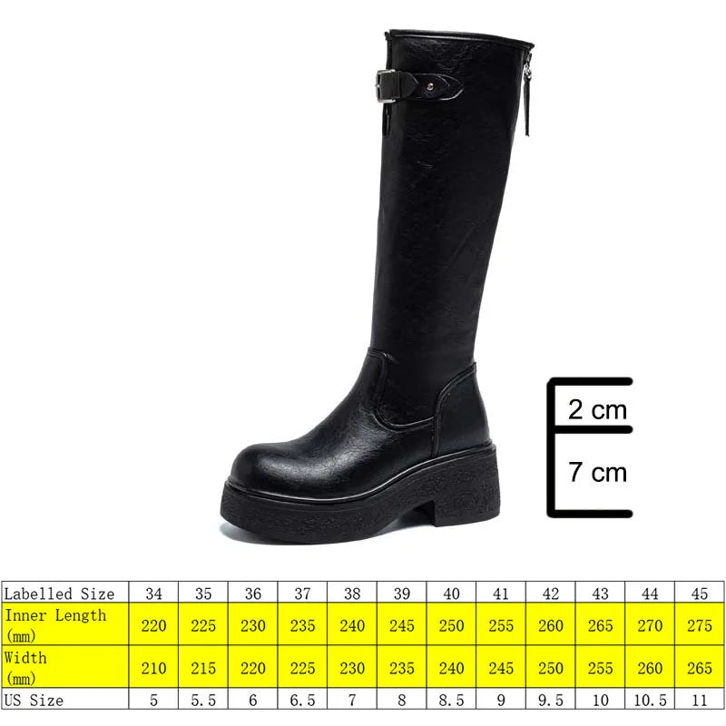 fujin Women’s Platform Knee High Boots 9cm Hidden Wedge Heels Chunky Sole Riding Boots Winter Fashion Slim Leg Long Boots