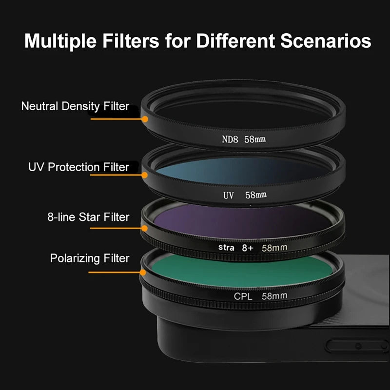 4 in 1 58mm Filter Set for iPhone 17 Pro/Pro Max With Universal CPL UV ND8 Starling Filter Magnetic Wireless Charging Phone Case