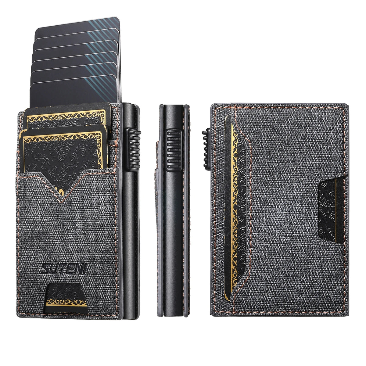 SUTENI Faux Leather Card Slot Wallet Flip Cover Unisex Card Box Pressing The Button Automatically Ejects The Card