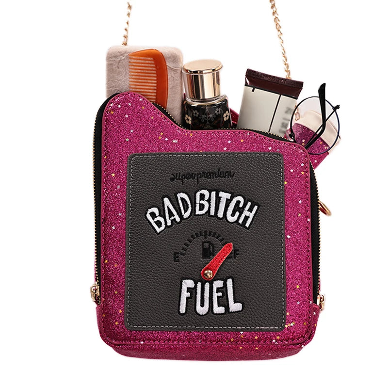 Women's PU leather fashion trend personality laser sequin embroidery letter creative oil bottle bag single room crossbody bag