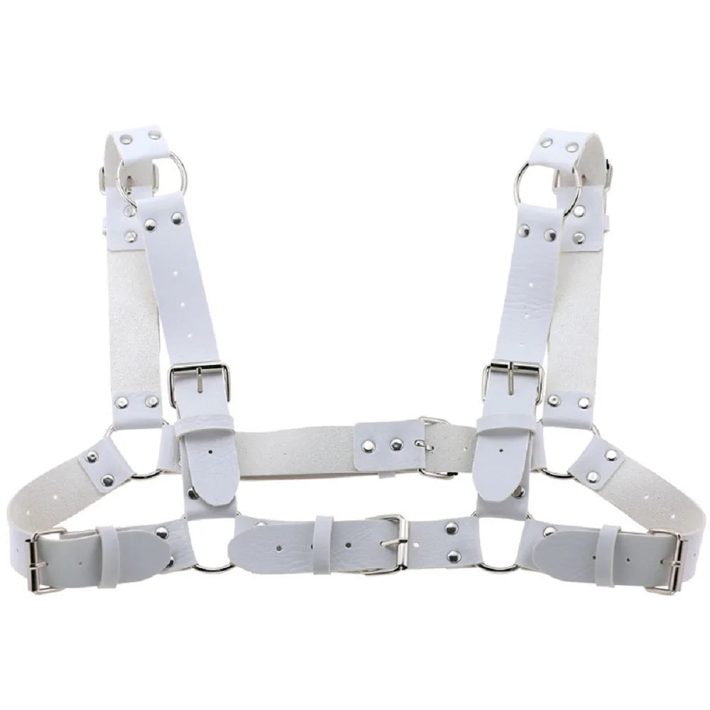 Decopunk Women Men Sexy Punk Chest Harness Adjustable Caged Metal Body Chain PU Leather Choker Statement Necklace Party Clubwear