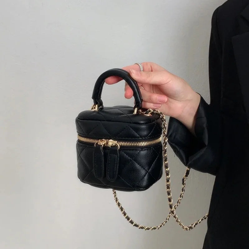 Black White Rhombus Plaid Shoulder Bags Mini Square Makeup Box PU Leather Cross Body Bags Wallet Key Lipstick Holder Storage Bag