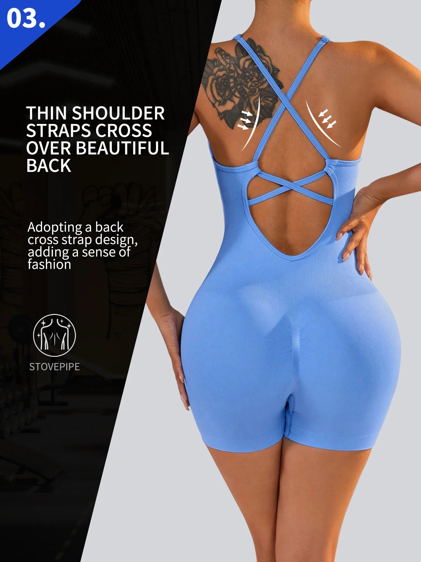 Women's Sexy Fitness Jumpsuit Cross Adjustable Sports Playsuit One Piece Yoga Suit with Scrunch Shorts And Backless Design