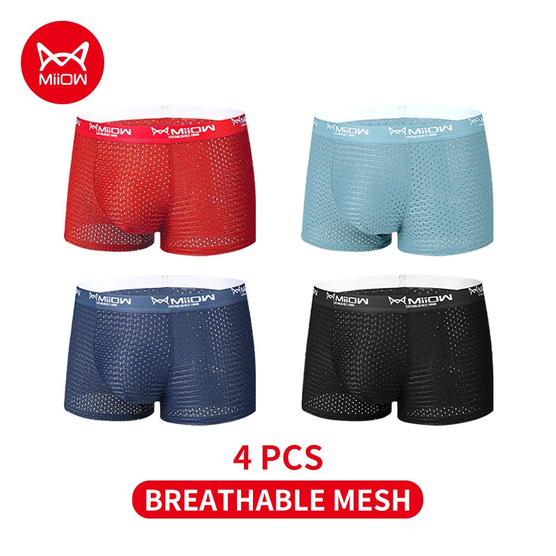 MiiOW 3/4/6Pcs Mesh Breathable Men Boxer Briefs Ice Silk Underwear Graphene Antibacterial Men Panties Underpants Man Boxershorts