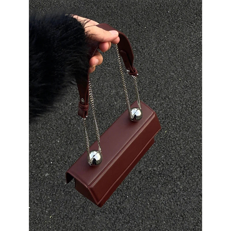 Genuine Leather Burgundy Bridal Wedding Bag 2024 New Popular Chain Crossbody Bags Women Classic Flap Design Small Handbag