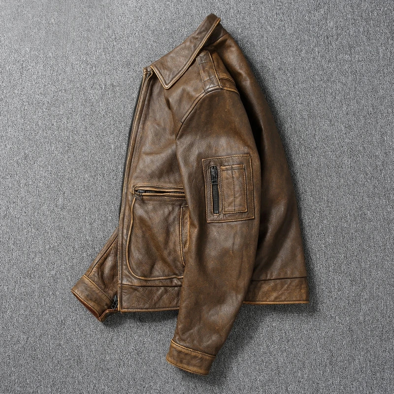 New Retro Top LayerPure Cowhide ort Bike Sle Leather Jaet Men AutumnCoat Authentic Leather Faion Urban Motorcycle Jaet