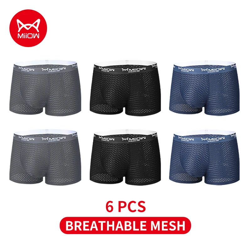 MiiOW 3/4/6Pcs Mesh Breathable Men Boxer Briefs Ice Silk Underwear Graphene Antibacterial Men Panties Underpants Man Boxershorts