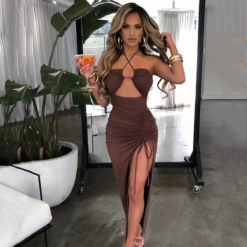 Sleeveless Sexy Female Midi Backless Dresses Slim Night Club Party Women's Dress Bodycon Vestidos Elegantes