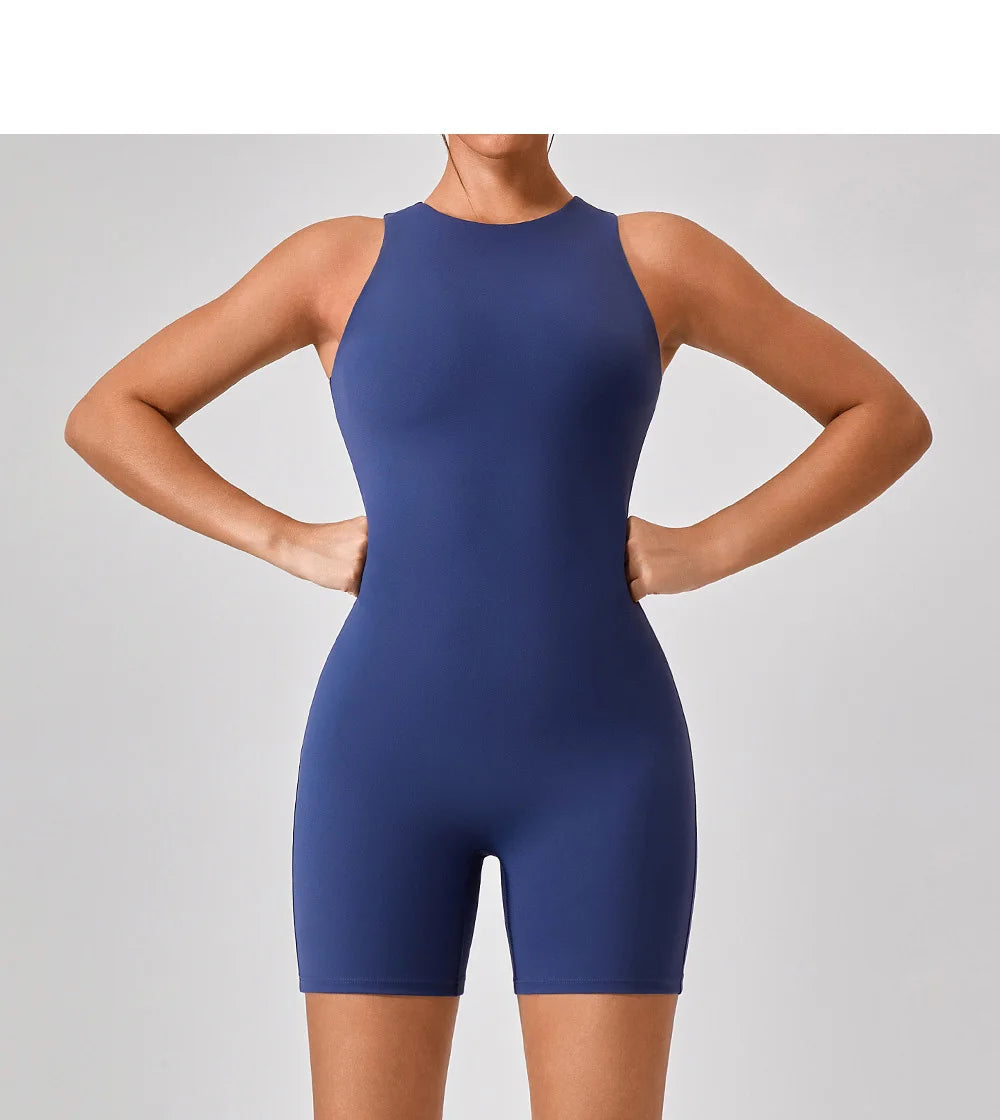 SOISOU One Piece Jumpsuit Women Sleeveless Back Zipper Sportswear Woman Gym Yoga Sport Sets Nylon Fitness Sets Women Tracksuit