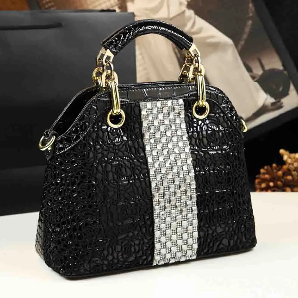 Luxury Women Tote Noble Ladies Shoulder Handbag High Quality Crocodile Print Lattice with Diamond Chic Madam Dinner Purses