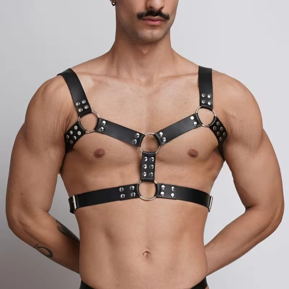 Men PU Leather Gothic Punk Y2K Harness Chest Belt Adjustable Waist Belt Cosplay Costume Streetwear Exotic Club Daily