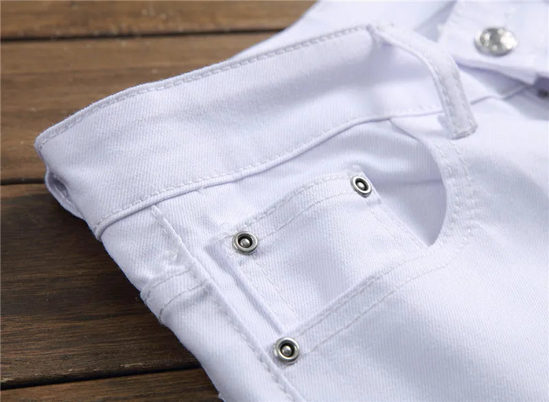 High Street Fashion Herren Jeans Nachtclub Schwarz Weiß Farbe Persönliche Designer Bedruckte Jeans Männer Punk Hosen Dünne Hip Hop Jeans