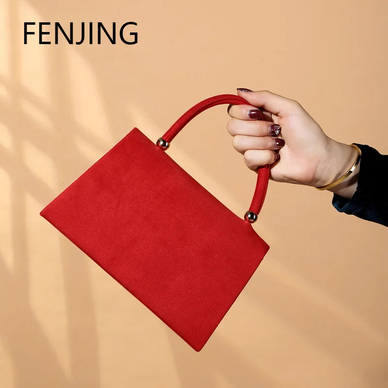 Elegant Fashion Shiny Corduroy Dinner Bag Lady's Wedding Handbag for Party and Dance Crossbody Bags Women Red Top-handle Bags