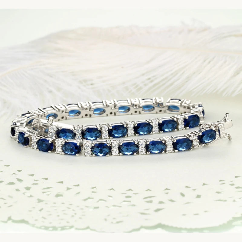 19CM Sapphire Glass Oval Design Chain Bracelet  Silver Tennis Bracelets