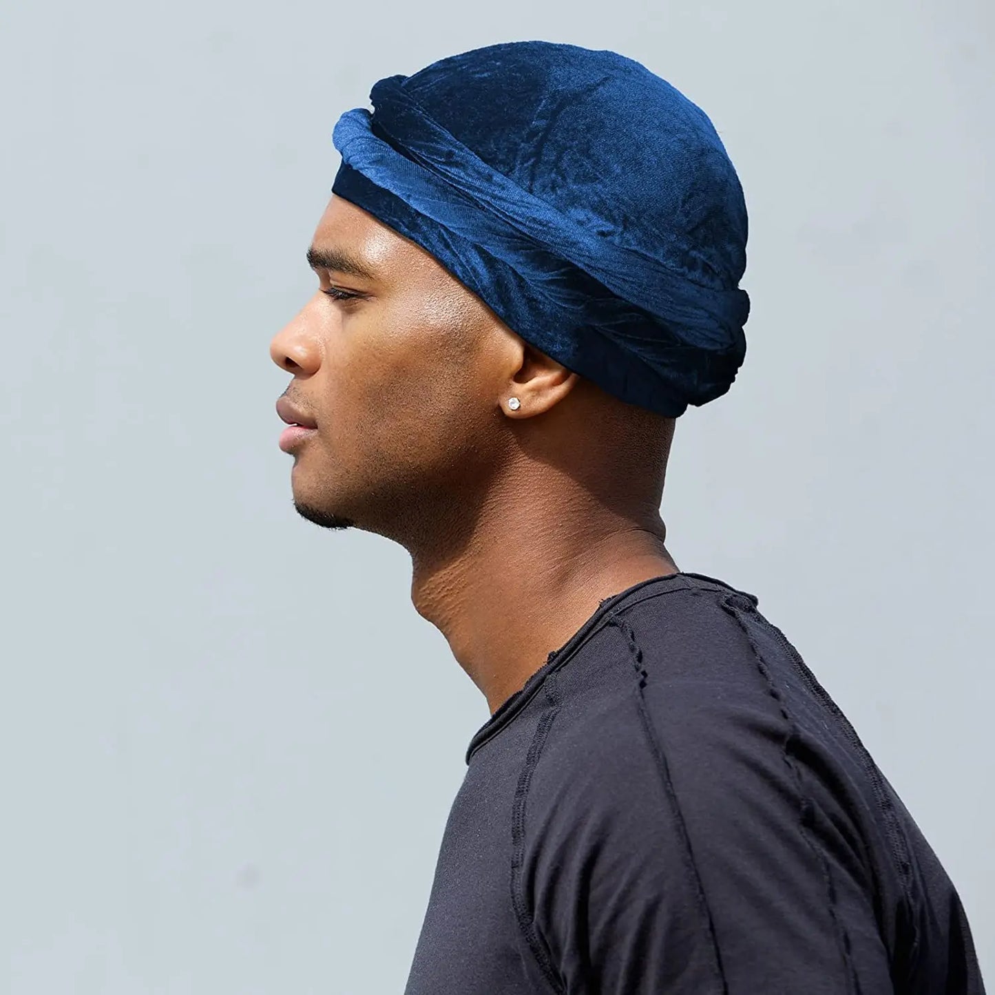 Samt-Halo-Turban für Männer, mit Satin gefütterte Turbane, weich gedrehtes Kopftuch, seidig gefütterte Durags, Street-Hip-Hop-Mütze für Männer