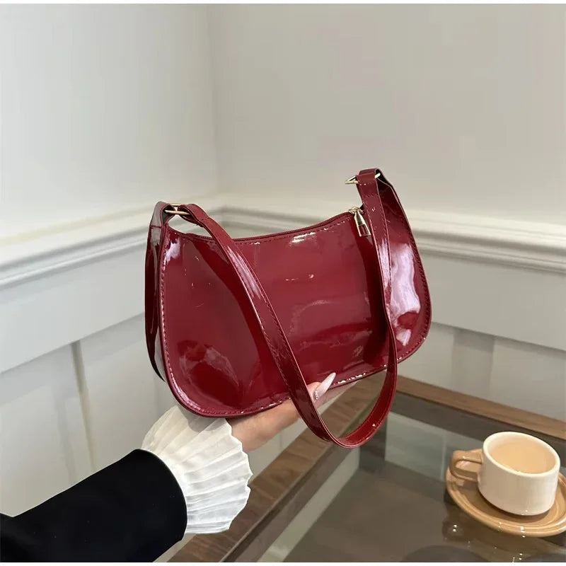 Red Luxury Simple Shoulder Bag For Women Korean Solid Color Small Square Bag Casual Fashion Hobos Purse New High Quality Handbag