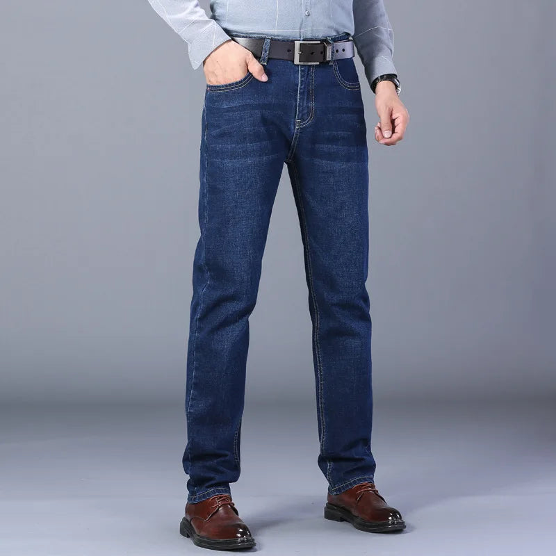 Men Fashion Straight Jeans Men New Stretch Slim Fit Pants Comfortable Soft Business Denim Trousers Male Brand Clothing