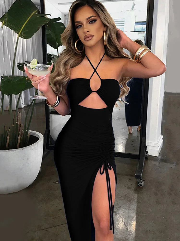 Sleeveless Sexy Female Midi Backless Dresses Slim Night Club Party Women's Dress Bodycon Vestidos Elegantes
