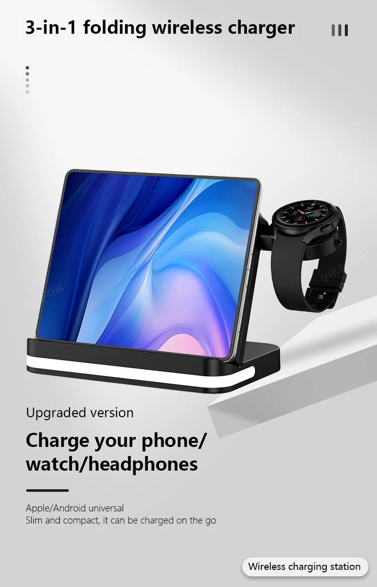 Wireless Charger Stand For iPhone 17-12 Samsung S25 S22 Ultra Fold Z Flip Galaxy Watch Active Buds Fast Charging Station Holder