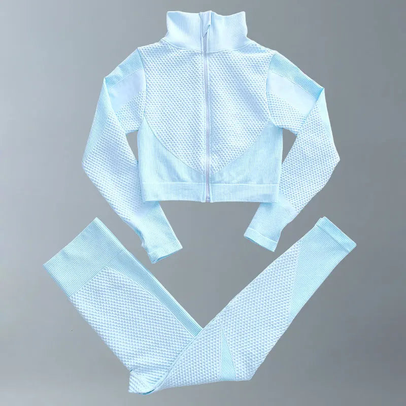 Yoga Suits Women Fitness Wear Gym Set Sports Outfits Training Exercise Workout Pants Long Sleeve Crop Top Bra Womens Tracksuits